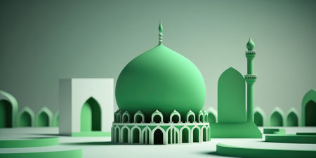 ai generated illustration of muslim mosque, for ramadan greeting card, banner, panaroma size have more room to crop .の素材