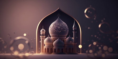 ai generated illustration of muslim mosque, for ramadan greeting card, banner, panaroma size have more room to crop .の素材