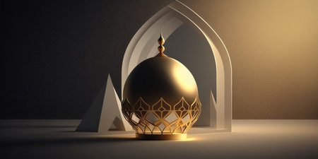 ai generated illustration of muslim mosque, for ramadan greeting card, banner, panaroma size have more room to crop .の素材