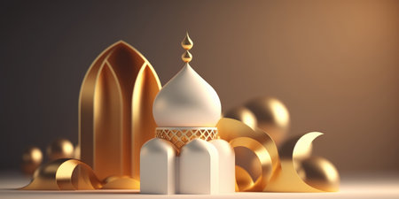 ai generated illustration of muslim mosque, for ramadan greeting card, banner, panaroma size have more room to crop .の素材
