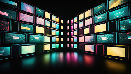 Ai generated illustration of lcd screens with projected colorful images, lcd screen is use for exbibition, gaming, advertising and othersの素材