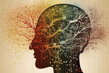 ai generated energetic thinking. Glowing brain network in the form of a tree. The concept of consciousness, artificial intelligenceの素材