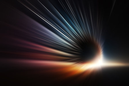 ai generated illustration of modern abstract high-speed movement. Dynamic motion light trails with motion blur effect on dark background.の素材