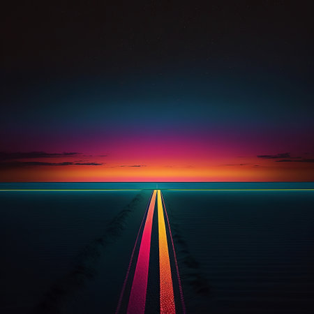 ai generated illustration abstract neon glowing lines  in the sea against the backgroundの素材