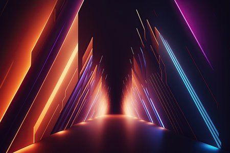 ai generated illustration abstract neon lights background with laser rays, and glowing linesの素材