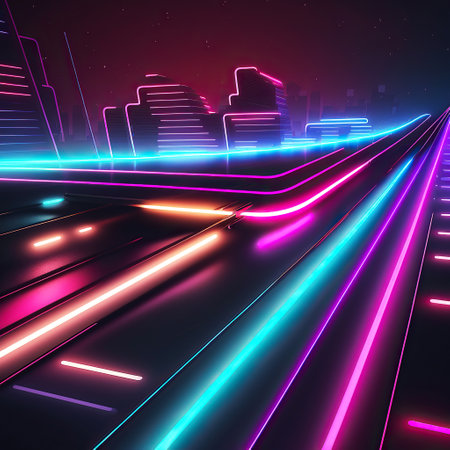 ai generated illustration abstract neon lights background with laser rays, and glowing linesの素材
