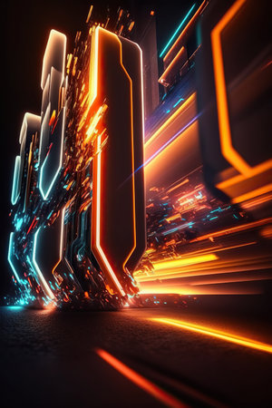 ai generated illustration abstract neon lights background with laser rays, and glowing linesの素材