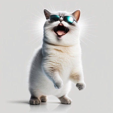 ai generated illustration of cute cat wearing sunglasses against white backgroundの素材