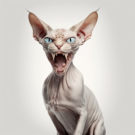 ai generated illustration of fierce sphinx cat against white backgroundの素材