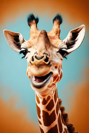 AI generated  illustration of happy smiling giraffe on white backgroundの素材