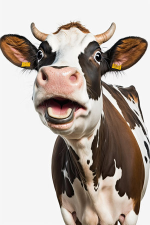 AI generated  illustration of happy smiling cow on white backgroundの素材