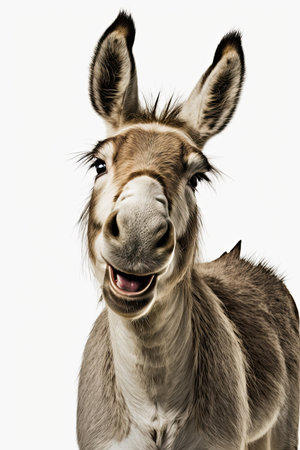 AI generated  illustration of happy smiling donkey on white backgroundの素材