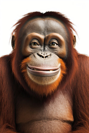 AI generated  illustration of happy smiling orangutan on white backgroundの素材