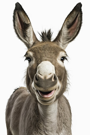 AI generated  illustration of happy smiling donkey on white backgroundの素材