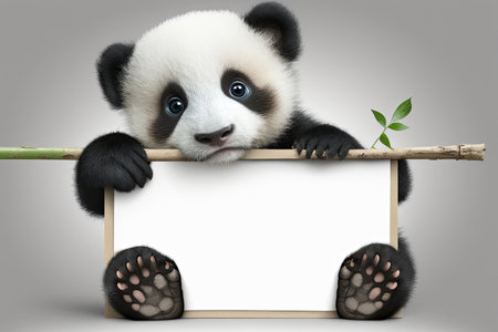 AI generated  illustration of panda with big blank poster against white backgroundの素材