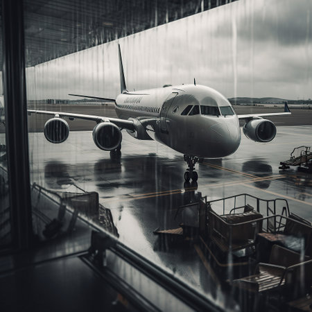 Ai generated illustration view of rainning day at airportの素材