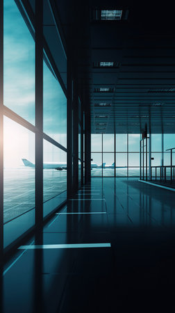 Ai generated illustration view of air port corridor interiorの素材
