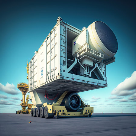 Ai generated illustration Computer-controlled cargo cranes rapidly lift containers, Automated Guide Vehicles.の素材