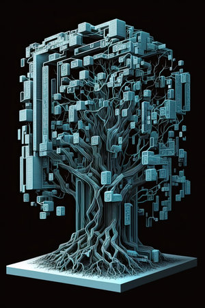 Ai generated illustraction data sorting concept with blocks and graphs. Big data manipulation, collecting and management.の素材