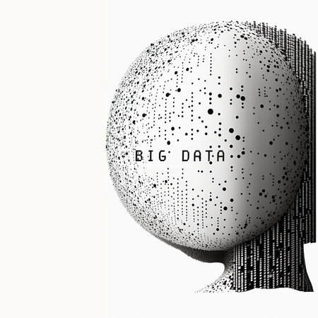 ai generated illustration of Big data visualization. Information analytics concept. Abstract stream information with ball array and binary code. Filtering machine algorithms, Sorting data, technology background.の素材