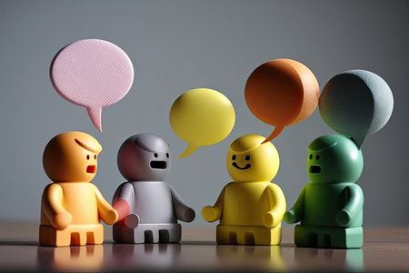 ai generated illustration of tiny people series, sharing thought, ideas by communicated and brainstormingの素材