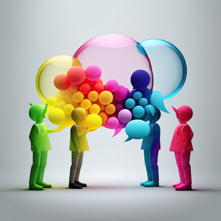 ai generated illustration of tiny people series, sharing thought, ideas by communicated and brainstormingの素材