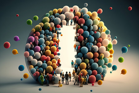 ai generated illustration of tiny people series, sharing thought, ideas by communicated and brainstormingの素材