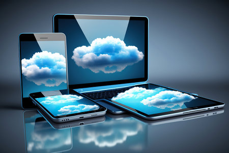 ai generated  illustration of Cloud computing concept in pastel color .This image consists of cloud, computer servers and connectivity between cloud and servers.の素材