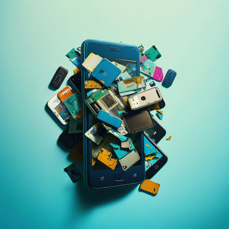 Ai generated illustration of  a phone screen with apps clutterの素材