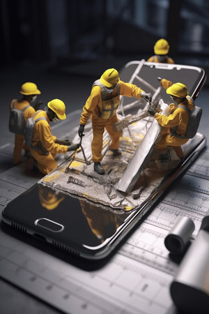 Ai generated illustration of  figurine model repair mobile phoneの素材