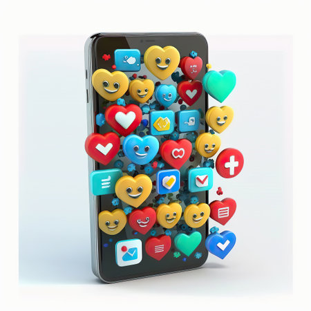 Ai generated illustration of  social media online platform concept, Photo frame with heart and love emoji iconの素材