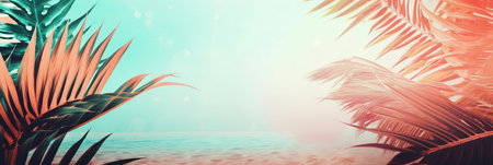 ai generated illustration of  tropical island with beach, floral , flower and plant as foregroundの素材