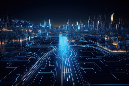 Ai generated illustration of  IT roadmap modern technology and innovative processes, networking and big dataの素材