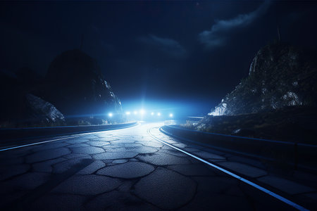 Ai generated illustration of night view  highway with perspective view endlessの素材