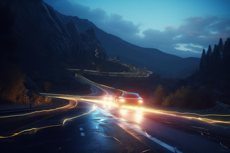 Ai generated illustration of  highway in mountains with perspective view endlessの素材