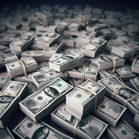 ai generated illustration collection of money stacks of 100 US dollar banknotes that make up a large portionの素材