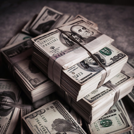 ai generated illustration collection of money stacks of 100 US dollar banknotes that make up a large portionの素材