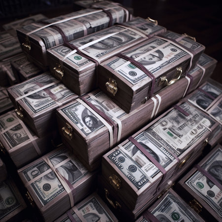 ai generated illustration collection of money stacks of 100 US dollar banknotes that make up a large portionの素材