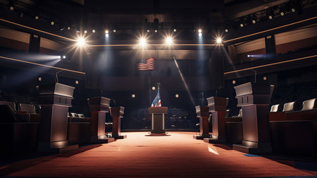 Ai generated illustration of  USA Presidential debate on the stage concept.の素材