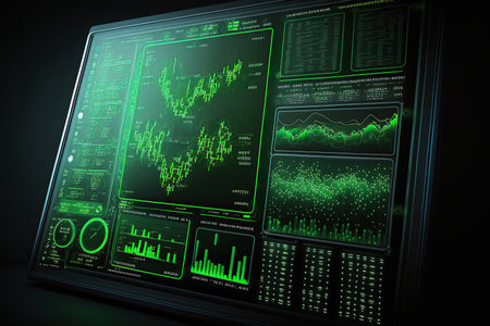 Screen with stock market index charts and diagrams. ai generativeの素材