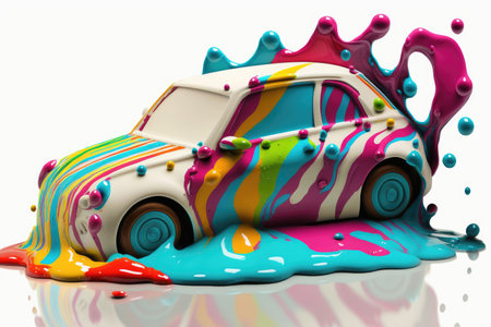Ai generated illustration of  car covered with splah colorful paintの素材