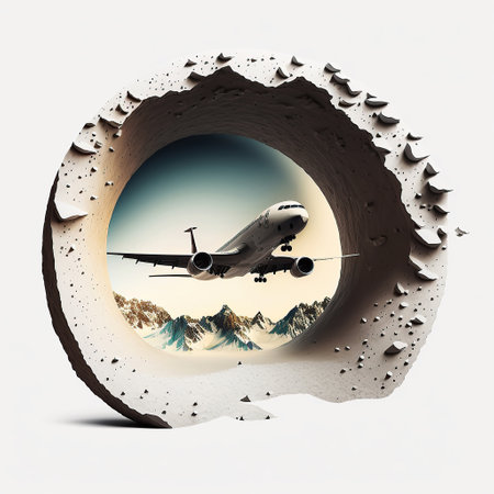 Ai generated illustration airplane fly through a tunnelの素材