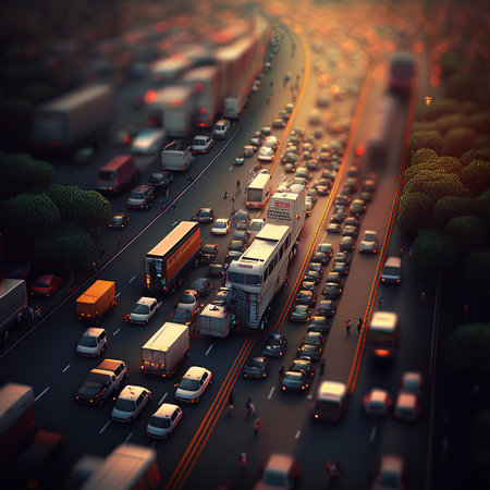 Ai generated illustration a huge traffic jam and pollution fumesの素材