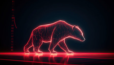AI generated  illustration of glowing trade chart to manage investments in bearish stock market, Black background.の素材