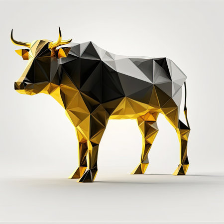AI generated  illustration of golden polygon Bull represents aggressive financial optimism and prosperityの素材