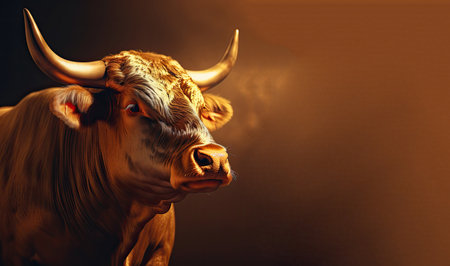 AI generated  illustration of golden Bull represents aggressive financial optimism and prosperity.の素材