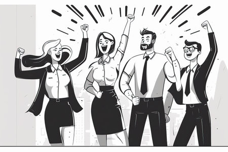 Ai generated illustration concept of leadership with a man who expresses his joy by raising his armの素材