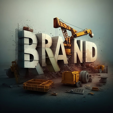 Ai generated illustration construction cranes build word Brand.の素材