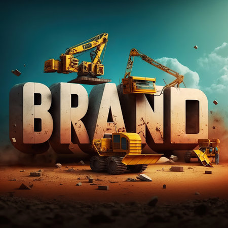 Ai generated illustration construction cranes build word Brand.の素材