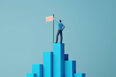Ai generated illustration of  businessman Achievement or business success, reaching goal or target, with winning flag.の素材